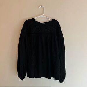 Zara Kids Girls (11-12) Black Floral Collar Embroidered Lace Long Sleeve Blouse